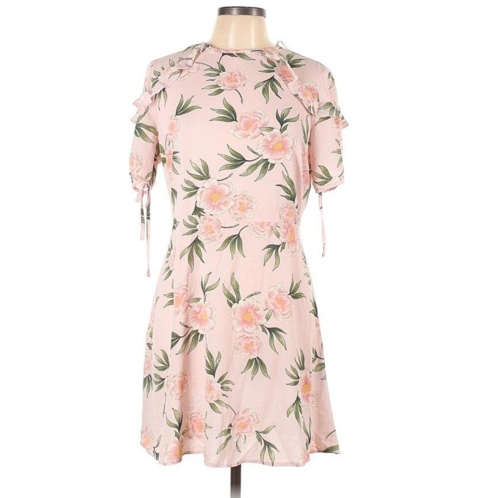 Atmosphere Pink Floral Dress Summer Ruffle Short Sleeves Sz 10 - Picture 2 of 12